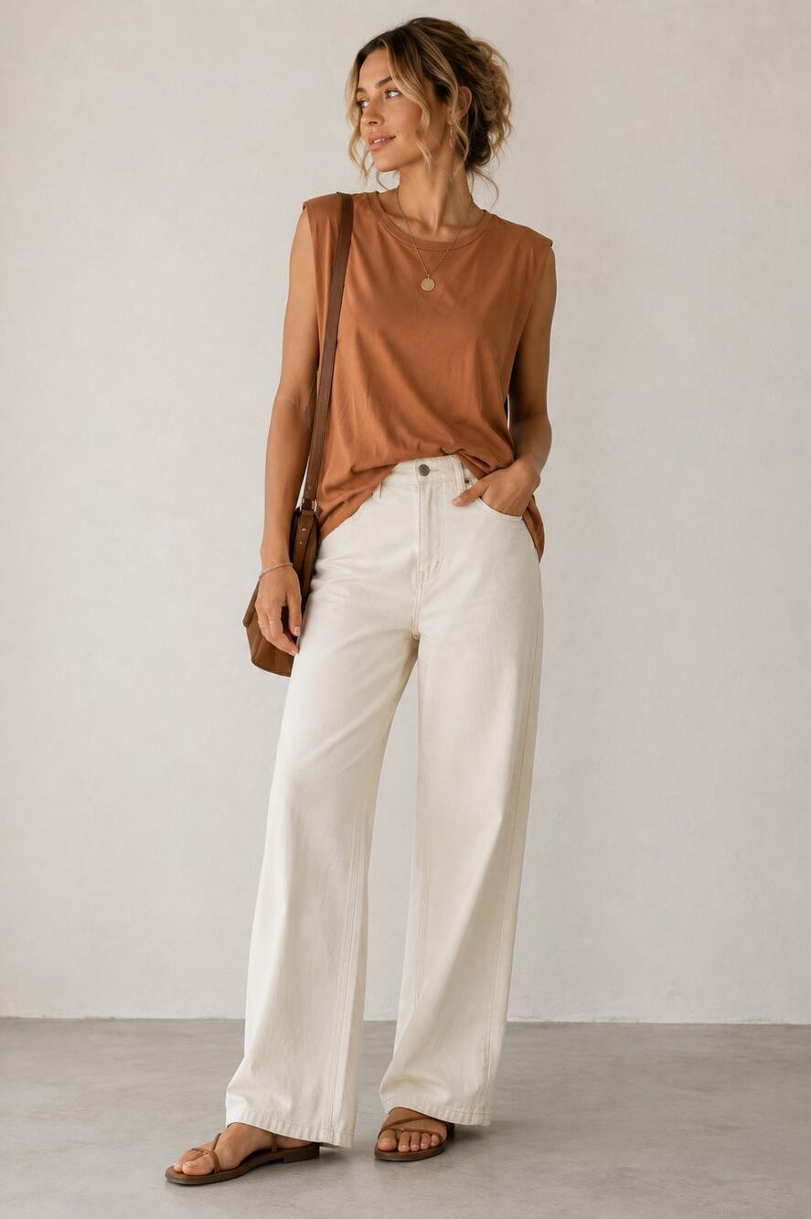 Frank & Oak Orange Sleeveless Boxy Fit Blouse Womens L Capsule Basic Minimalist